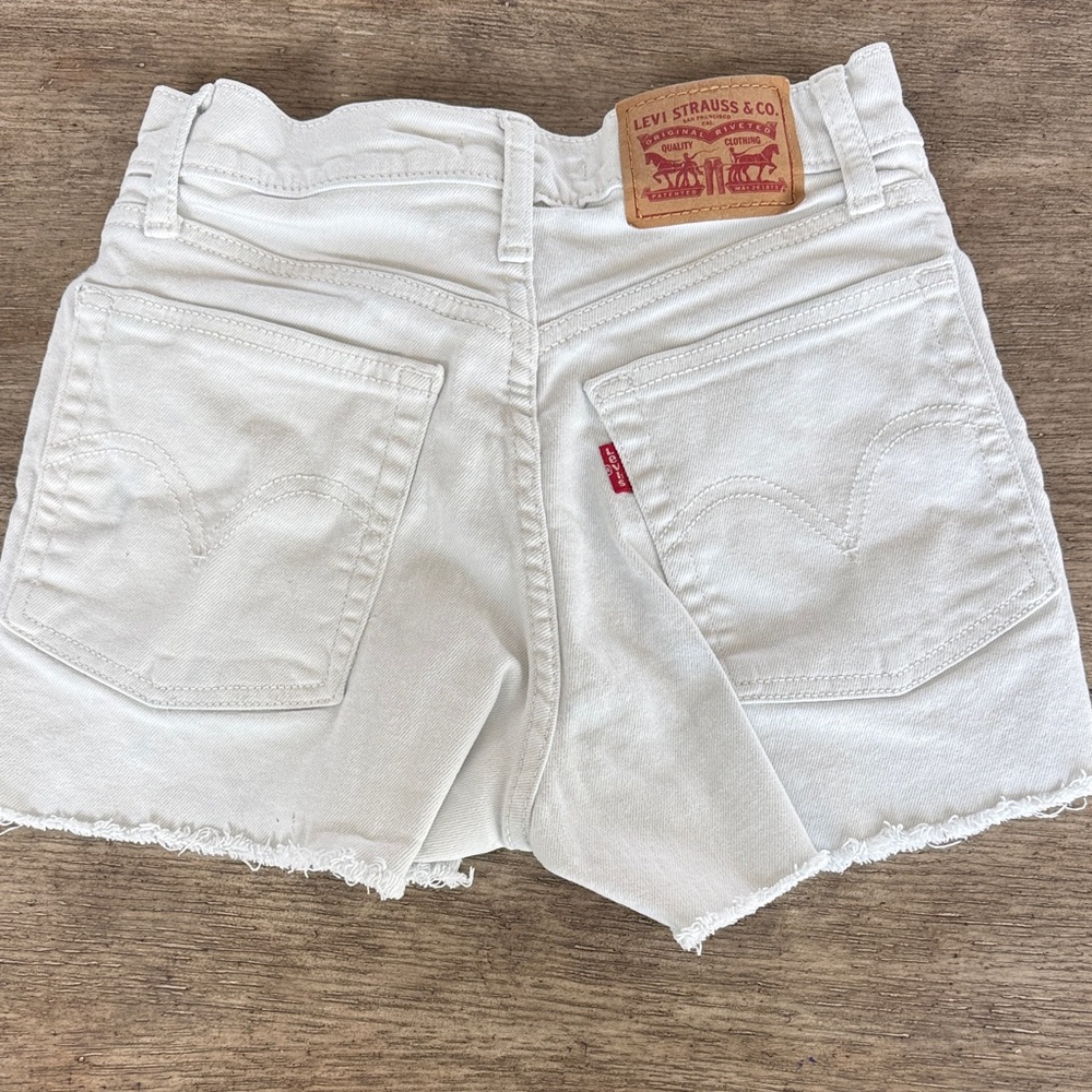 Levi's White High Waist Distressed Jean Shorts - Picture 2 of 13